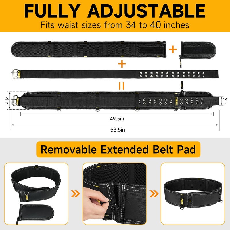 LEFORZ 4-Inch Padded Tool Belt,Heavy Duty Tool Belts for Men with 4 Suspenders Ring,Work Belts for Electrician,Carpenter,Construction,Utility Belt,Adjustable 34''-40''(Pouch not Included) - Image 3